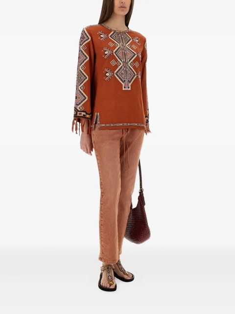 ISABEL MARANT Zelda embroidered fringe top - Brown - zdjęcie produktu nr 2