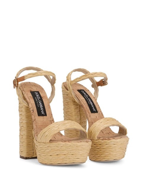 Dolce & Gabbana 145mm raffia platform sandals - Neutrals - zdjęcie produktu nr 1