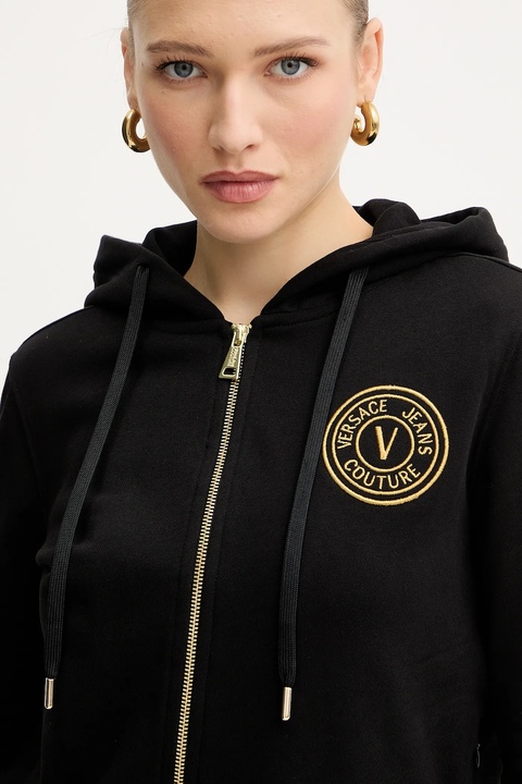 Versace Jeans Couture bluza bawełniana damska kolor czarny z kapturem gładka 79HAIT00 CF01T - zdjęcie produktu nr 2