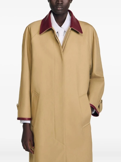 SANDRO leather-trimmed raglan-sleeve coat - Brown - zdjęcie produktu nr 2