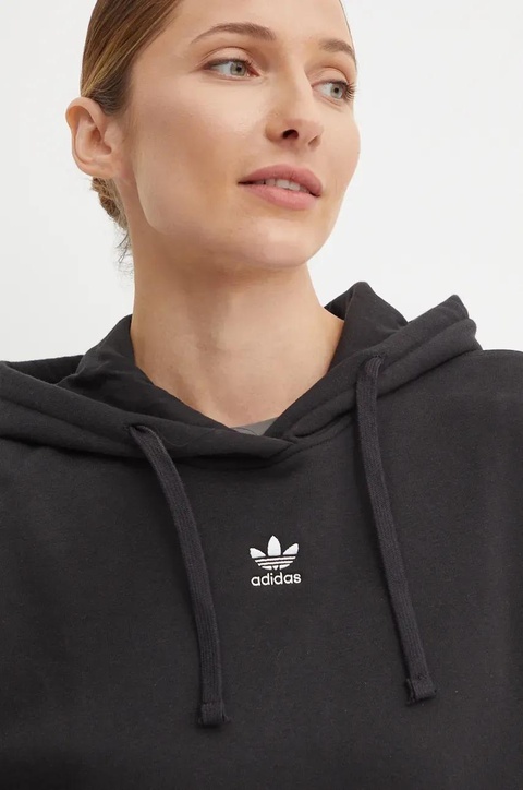 adidas Originals bluza Essential damska kolor czarny z kapturem gładka IY7344 - zdjęcie produktu nr 2