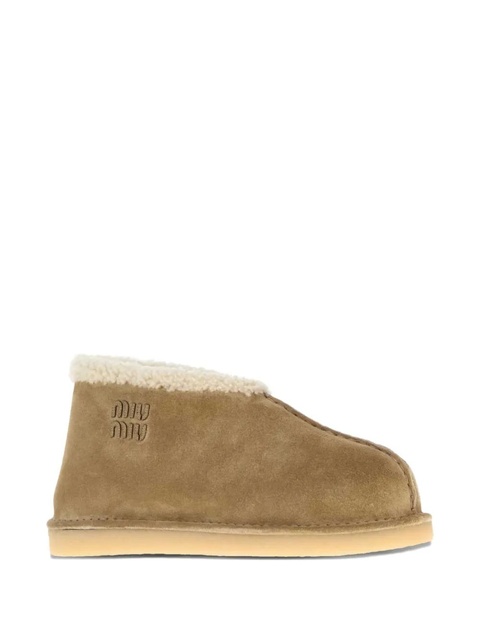 Miu Miu shearling-trimmed suede boots - Neutrals - zdjęcie produktu nr 2