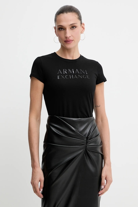 Armani Exchange t-shirt bawełniany damski kolor czarny XW001357 AF10356 - zdjęcie produktu nr 1