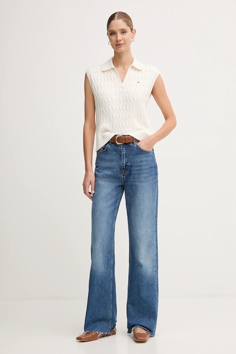 Tommy Hilfiger kamizelka bawełniana damski kolor biały lekki WW0WW45655 - zdjęcie produktu nr 2
