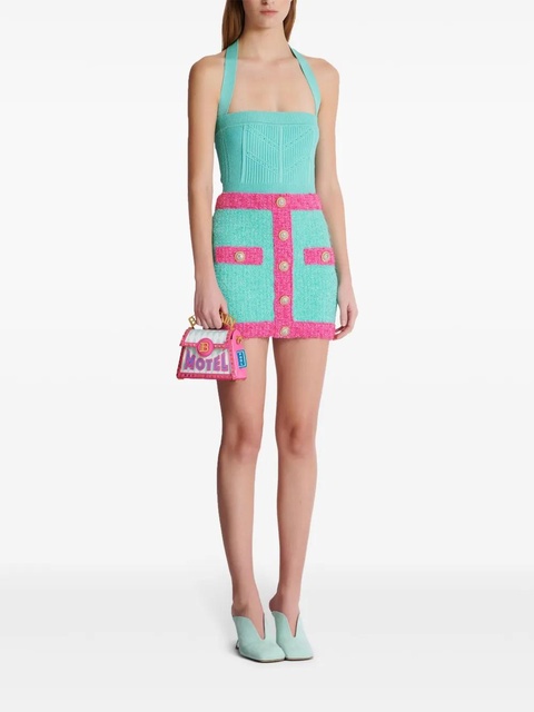 Balmain button-embellished bouclé mini skirt - Blue - zdjęcie produktu nr 2