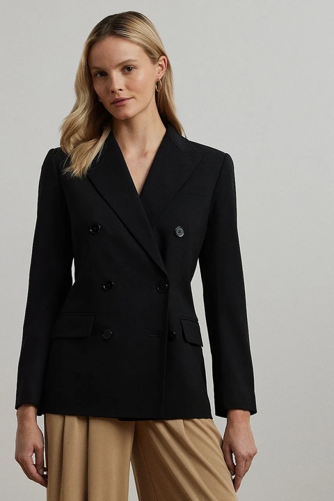 Lauren Ralph Lauren marynarka wełniana kolor czarny dwurzędowa gładka 200911071 - zdjęcie produktu nr 2