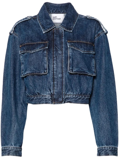 Self-Portrait cropped denim jacket - Blue - zdjęcie produktu nr 1