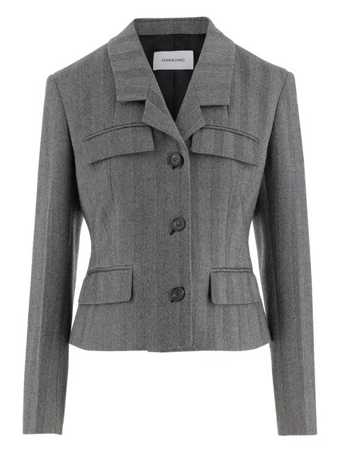 Ferragamo herringbone-pattern flap-pocket blazer - Grey - zdjęcie produktu nr 1