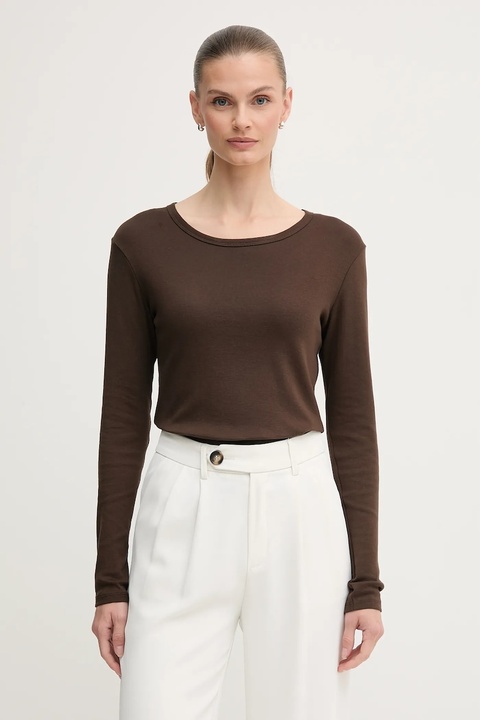 United Colors of Benetton longsleeve bawełniany kolor brązowy 3GA2E16F9 - zdjęcie produktu nr 1