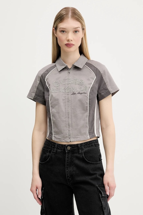 Guess Originals koszula damskie kolor szary slim z kołnierzykiem klasycznym W5GH0K WGB5B - zdjęcie produktu nr 1
