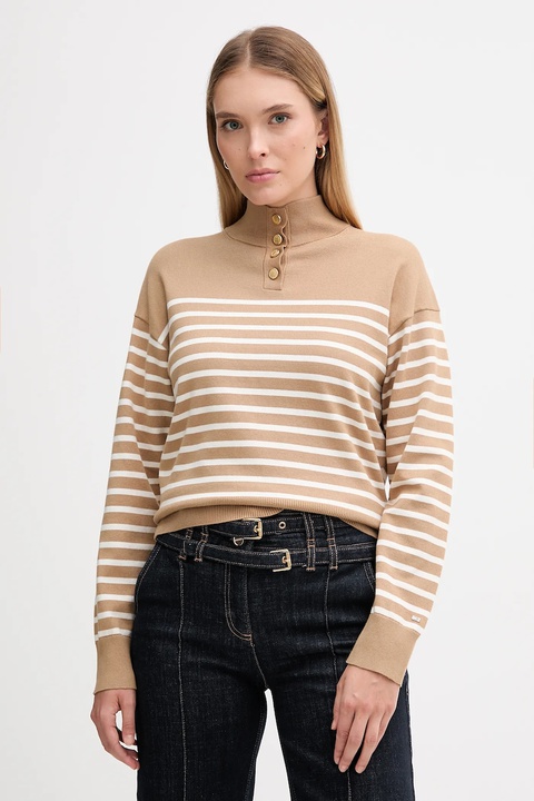 Tommy Hilfiger sweter damski kolor beżowy lekki WW0WW47467 - zdjęcie produktu nr 1
