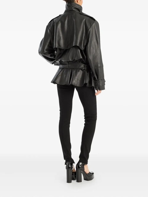 ROTATE BIRGER CHRISTENSEN belted ruffle leather jacket - Black - zdjęcie produktu nr 2