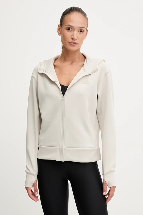 adidas Performance bluza treningowa Designed for Training damska kolor beżowy z kapturem gładka JX7318 - zdjęcie produktu nr 2