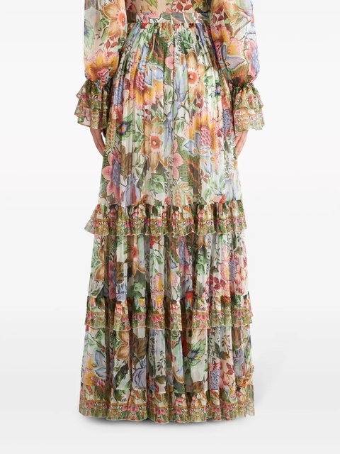 ETRO floral-print tiered silk skirt - White - zdjęcie produktu nr 2