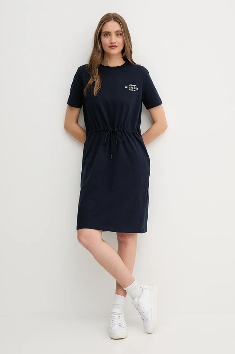 Tommy Hilfiger sukienka bawełniana kolor granatowy mini prosta WW0WW45529 - zdjęcie produktu nr 2