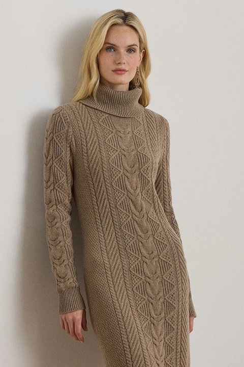 Lauren Ralph Lauren sukienka z dodatkiem wełny kolor beżowy mini dopasowana 200979705 - zdjęcie produktu nr 2