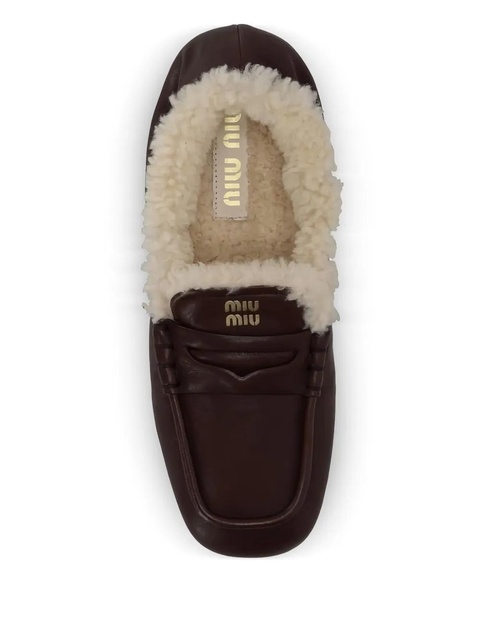 Miu Miu shearling-detail nappa loafers - Brown - zdjęcie produktu nr 2