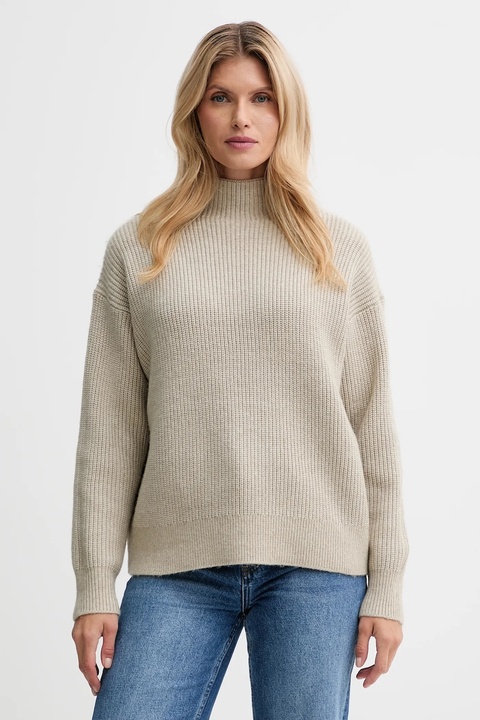 Calvin Klein sweter z domieszką wełny damski kolor beżowy z półgolfem LV044D365G - zdjęcie produktu nr 1