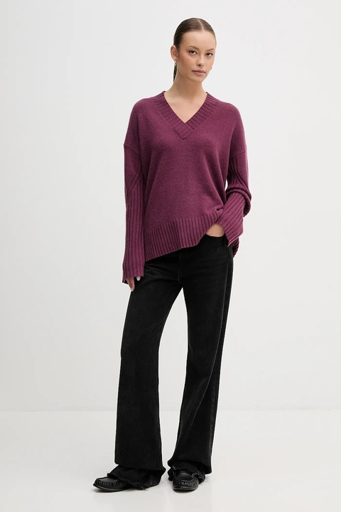 United Colors of Benetton sweter z dodatkiem wełny damski kolor fioletowy 1244D403A - zdjęcie produktu nr 2