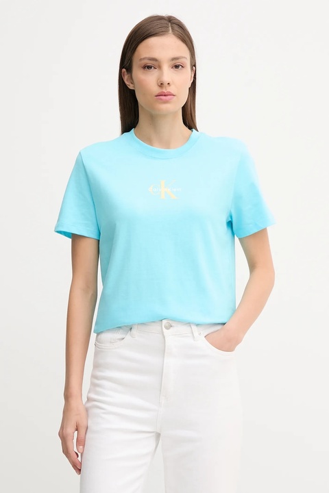 Calvin Klein Jeans t-shirt bawełniany damski kolor turkusowy LV047C856G - zdjęcie produktu nr 1