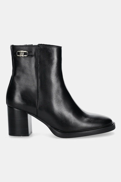 Tommy Hilfiger botki skórzane STACKED HEEL LEATHER ANKLE BOOT damskie kolor czarny na słupku FW0FW08864 - zdjęcie produktu nr 1