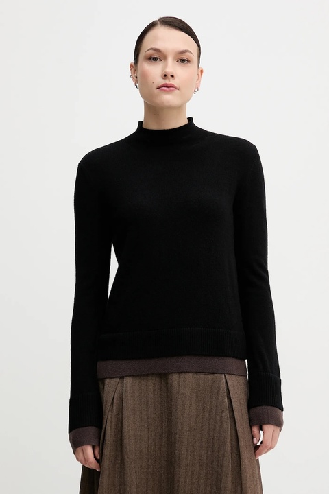 Sisley sweter z dodatkiem wełny damski kolor czarny lekki z półgolfem 122WL202B - zdjęcie produktu nr 1