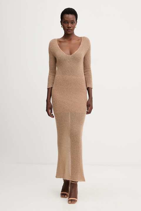 Liviana Conti sukienka z dodatkiem wełny kolor brązowy maxi prosta L5WG63 - zdjęcie produktu nr 1