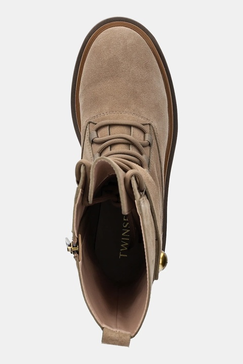 Twinset botki zamszowe damskie kolor beżowy na płaskim obcasie 252TGT050 - zdjęcie produktu nr 1