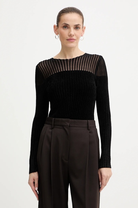 Guess bluzka welurowa ROWENA damska kolor czarny gładka W5BR62 Z0890 - zdjęcie produktu nr 1