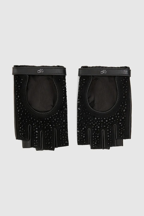 Karl Lagerfeld mitenki skórzane K/AUTOGRAPH damskie kolor czarny A4W33018 - zdjęcie produktu nr 1