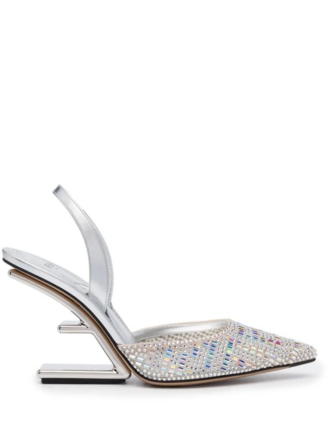 FENDI crystal-embellished 100mm leather pumps - Silver - zdjęcie produktu nr 1