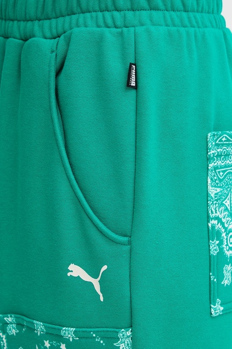 Puma spodnie dresowe bawełniane damskie kolor zielony wzorzyste 632845 - zdjęcie produktu nr 1