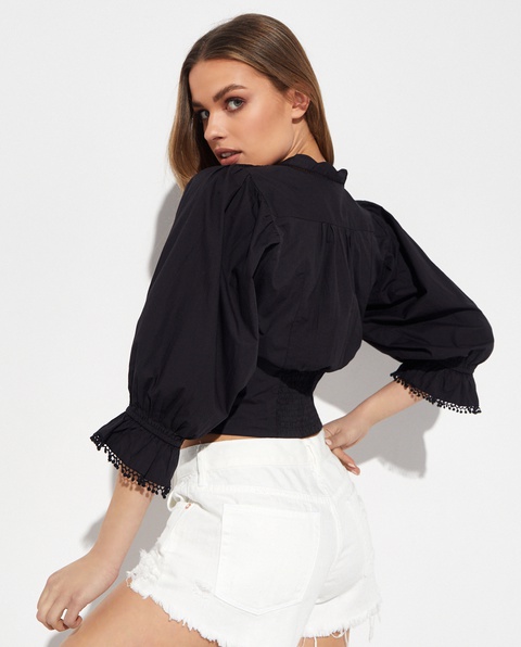 FREE PEOPLE - Czarna bluzka z koronką Louella - zdjęcie produktu nr 2