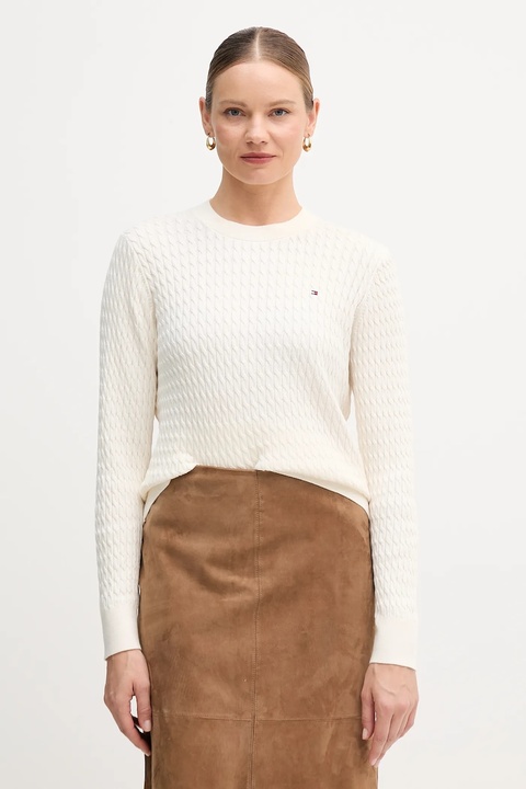 Tommy Hilfiger sweter bawełniany kolor beżowy lekki WW0WW44993 - zdjęcie produktu nr 1