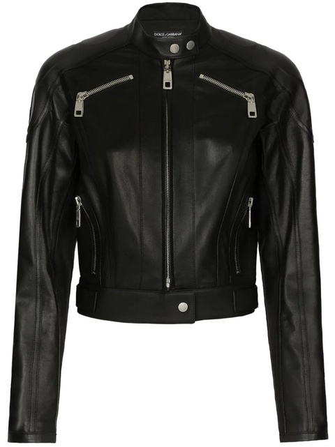 Dolce & Gabbana long-sleeve leather biker jacket - Black - zdjęcie produktu nr 1