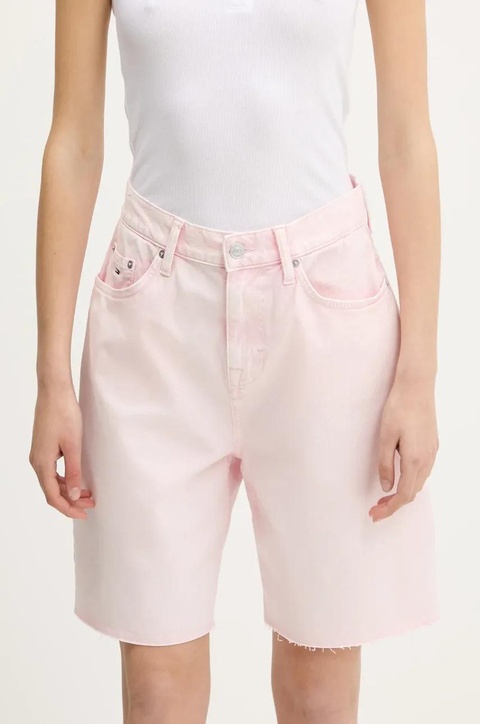 Tommy Jeans szorty jeansowe damskie kolor różowy gładkie high waist DW0DW21646 - zdjęcie produktu nr 1