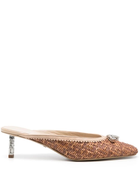 GCDS monogram-embossed 60mm raffia mules - Brown - zdjęcie produktu nr 1