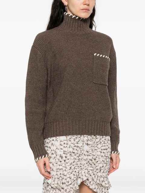 SANDRO ribbed-knit embroidered-pocket sweater - Brown - zdjęcie produktu nr 2
