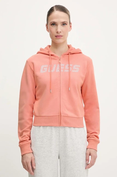 Guess bluza bawełniana PRIMULA damska kolor pomarańczowy z kapturem z aplikacją V5GQ10 KCRP0 - zdjęcie produktu nr 1