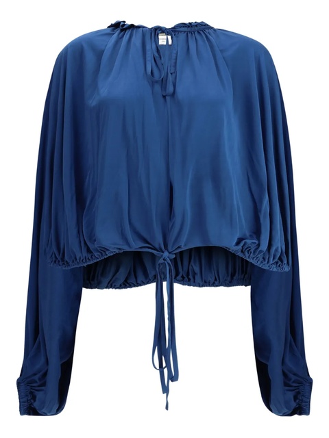 Saint Laurent draped puff-sleeve blouse - Blue - zdjęcie produktu nr 1