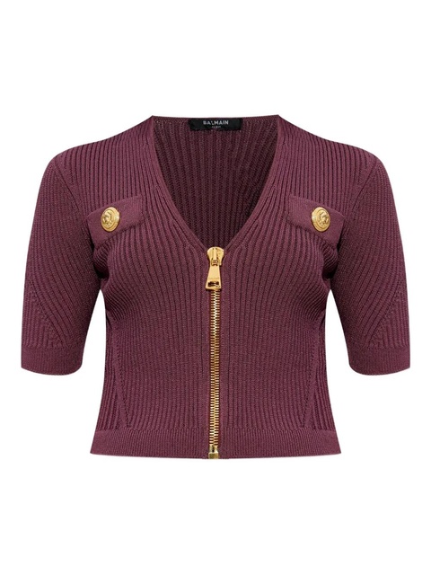 Balmain zip-up ribbed top - Purple - zdjęcie produktu nr 1