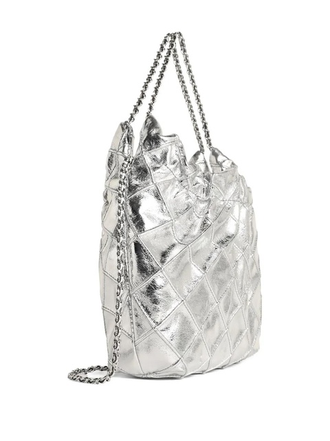 Tory Burch Fleming Metallic Mini Hobo Bag - Silver - zdjęcie produktu nr 2