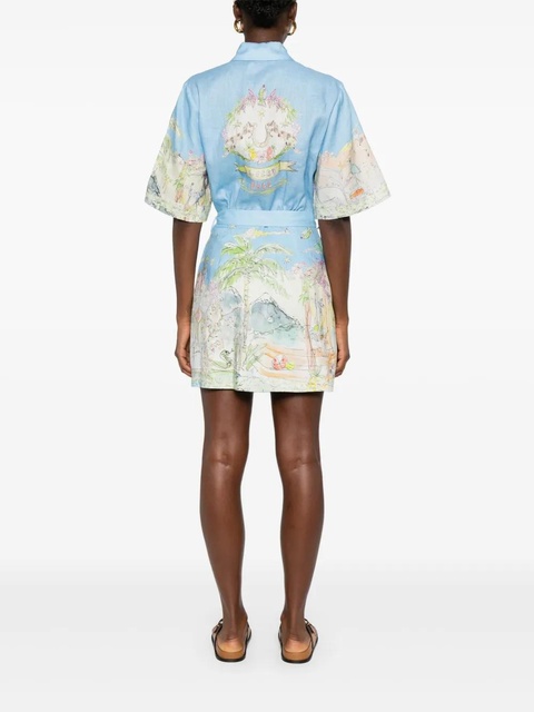 ALEMAIS linen printed dress - Blue - zdjęcie produktu nr 2