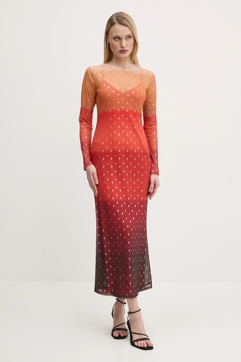 Never Fully Dressed sukienka Sunset Mesh kolor pomarańczowy midi prosta NFDDR1747 - zdjęcie produktu nr 2