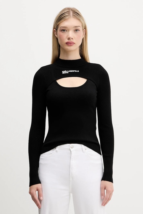 Karl Lagerfeld Jeans sweter damski kolor czarny lekki z półgolfem A4W18013 - zdjęcie produktu nr 1