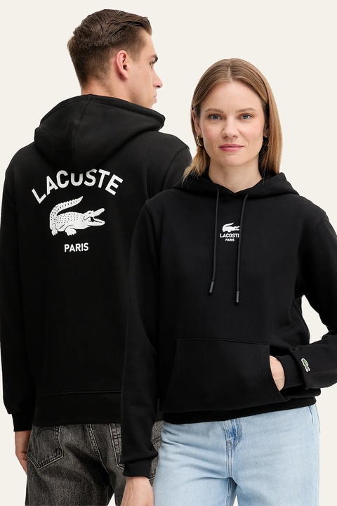 Lacoste bluza bawełniana kolor czarny z kapturem z nadrukiem SH2740 - zdjęcie produktu nr 1