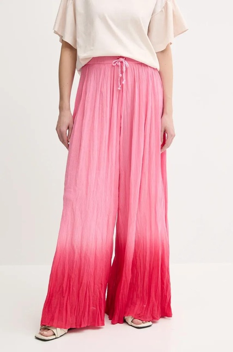 Pinko spodnie bawełniane damskie kolor różowy szerokie high waist 104756 A2G4 - zdjęcie produktu nr 1