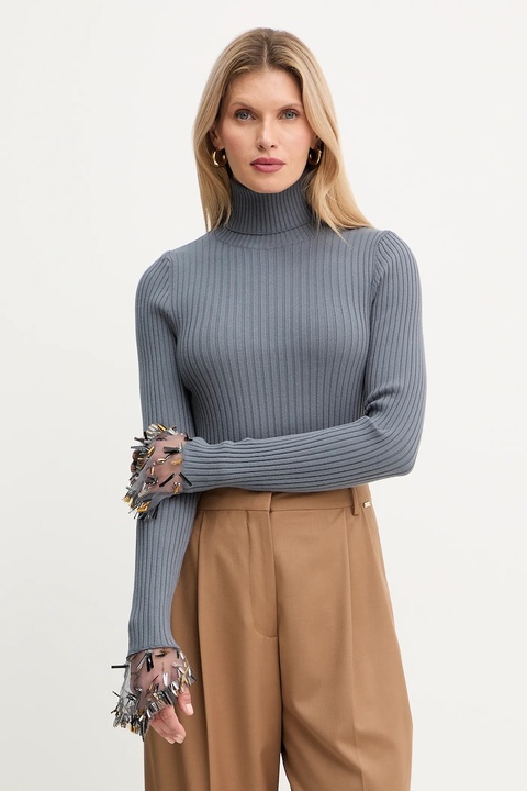 Simona Corsellini sweter damski kolor szary lekki z golfem A25CPMGP0401 - zdjęcie produktu nr 1