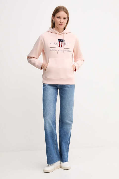 Gant bluza damska kolor różowy z kapturem z aplikacją 4200276 - zdjęcie produktu nr 2