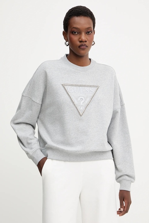 Guess bluza bawełniana RACHELE damska kolor szary z aplikacją W5YQ04 KC8I0 - zdjęcie produktu nr 1